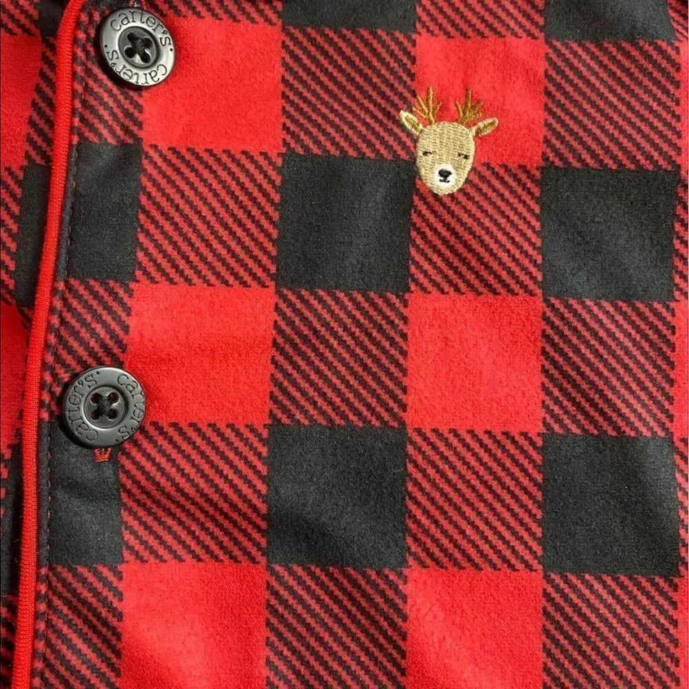 Carter’s Boys Plaid Pajama Set with embroidered deer on shirt